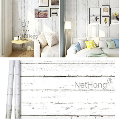 6M Vinyl Ivory white wood grain Wallpaper Stickers Self Adhesive Paper Waterproof