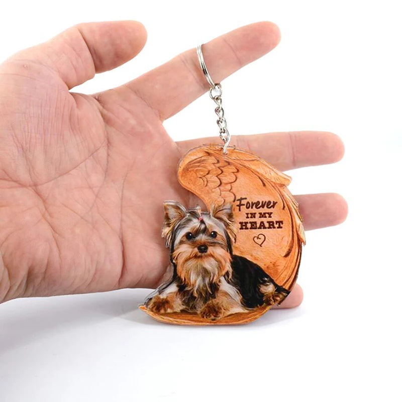Dog Memorial Keychain - Forever In My Heart Angel Pendant Pet Jewelry Gift