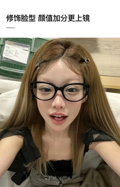 New Fashion Unisex Cat Eye Plain Glasses for Men Women Pc Frame Glasses for Party Eyeglasses Metal Studs Square Frame Eyewear
