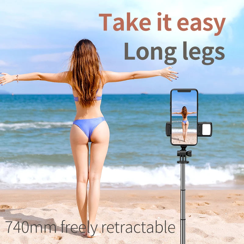 MEUYAG Wireless Selfie stick Tripod With Fill Light Bluetooth Shutter Remote Control Portable Foldable Monopod For Smart Phone