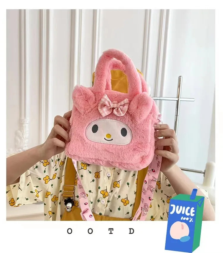Hello Kitty Sanrio Plush Bag Kuromi Melody Cartoon Anime Portable Handbag Crossbody Cosmetic Kawaii Storage Bag Women Girls Gift