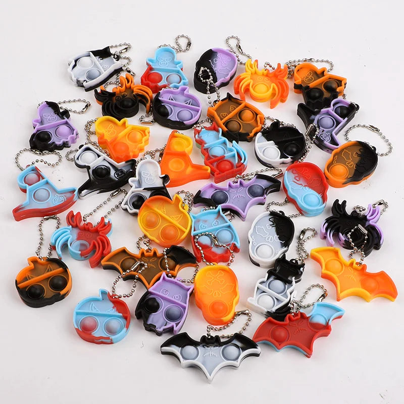Halloween Fidget Toys Keychain - Mini Pop Pumpkin Spider Party Favors for Kids & Adults (10/20/30 Pack)
