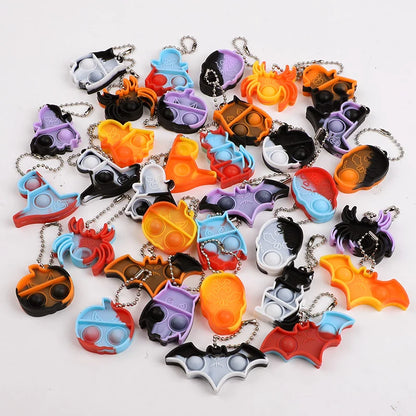 Halloween Fidget Toys Keychain - Mini Pop Pumpkin Spider Party Favors for Kids & Adults (10/20/30 Pack)