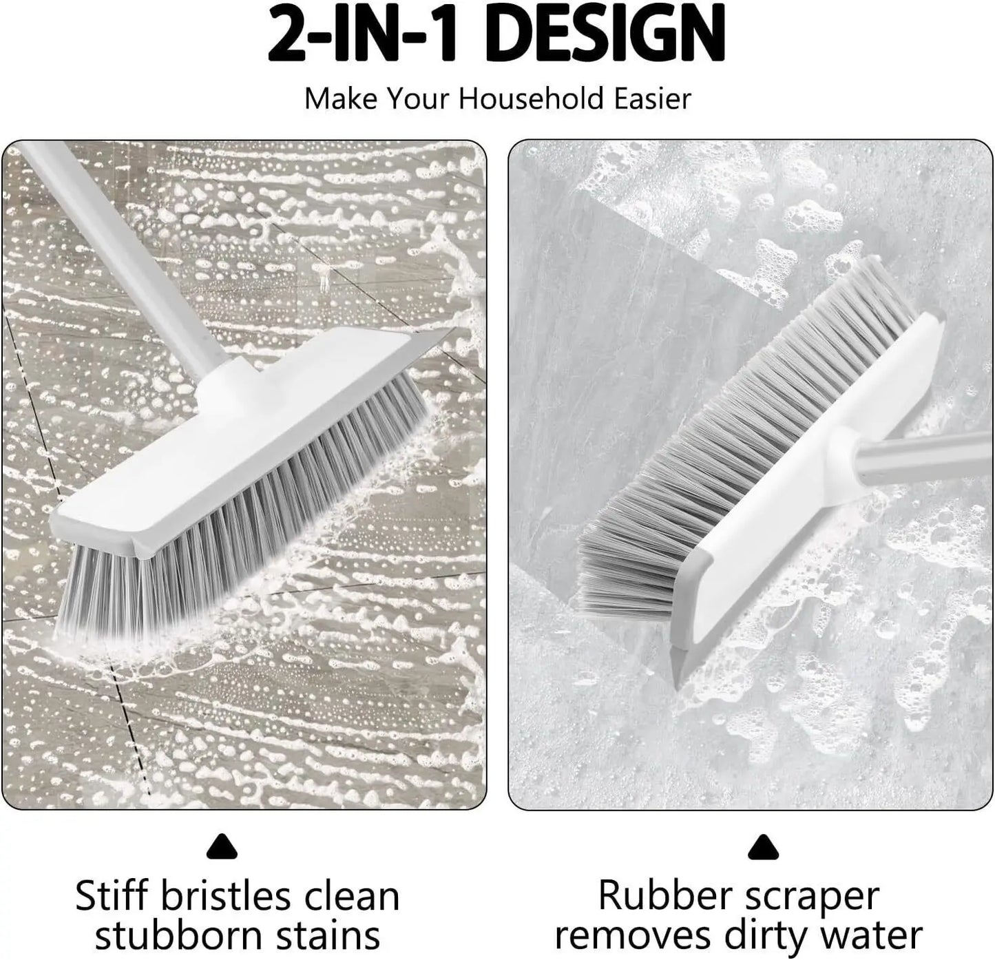 Long Handle Scrub Brush 2 In 1 Floor Scrubber And Squeegee For Cleaning