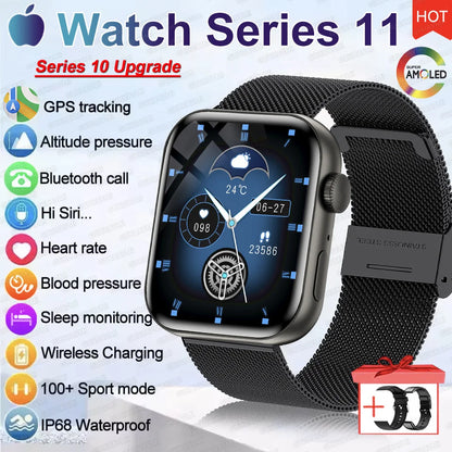 2026 New Original Watch Series 11 Women Smart Watch Bluetooth Call NFC IP68 Waterproof HD AMOLED Screen GPS Track Men Smartwatch