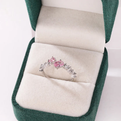 Pink Zircon Bow Heart Rings For Women Gold Plated 18K Plated Adjustable Heart Ring 2026 Trend Wedding Aesthetic Jewelry Gift