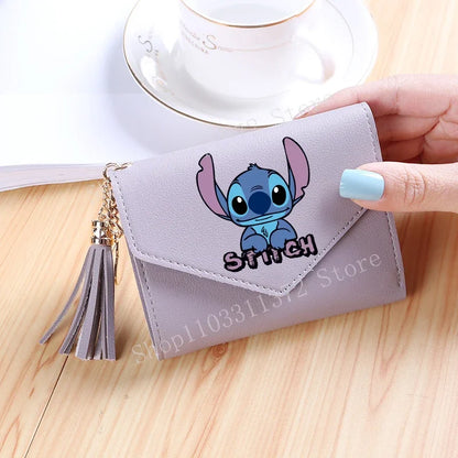 Disney Stitch Women Wallets PU Leather Female Purse Multi-Cards Holder Fashion Cartoon Stich Hasp Gifts Coin Anime Short Wallet