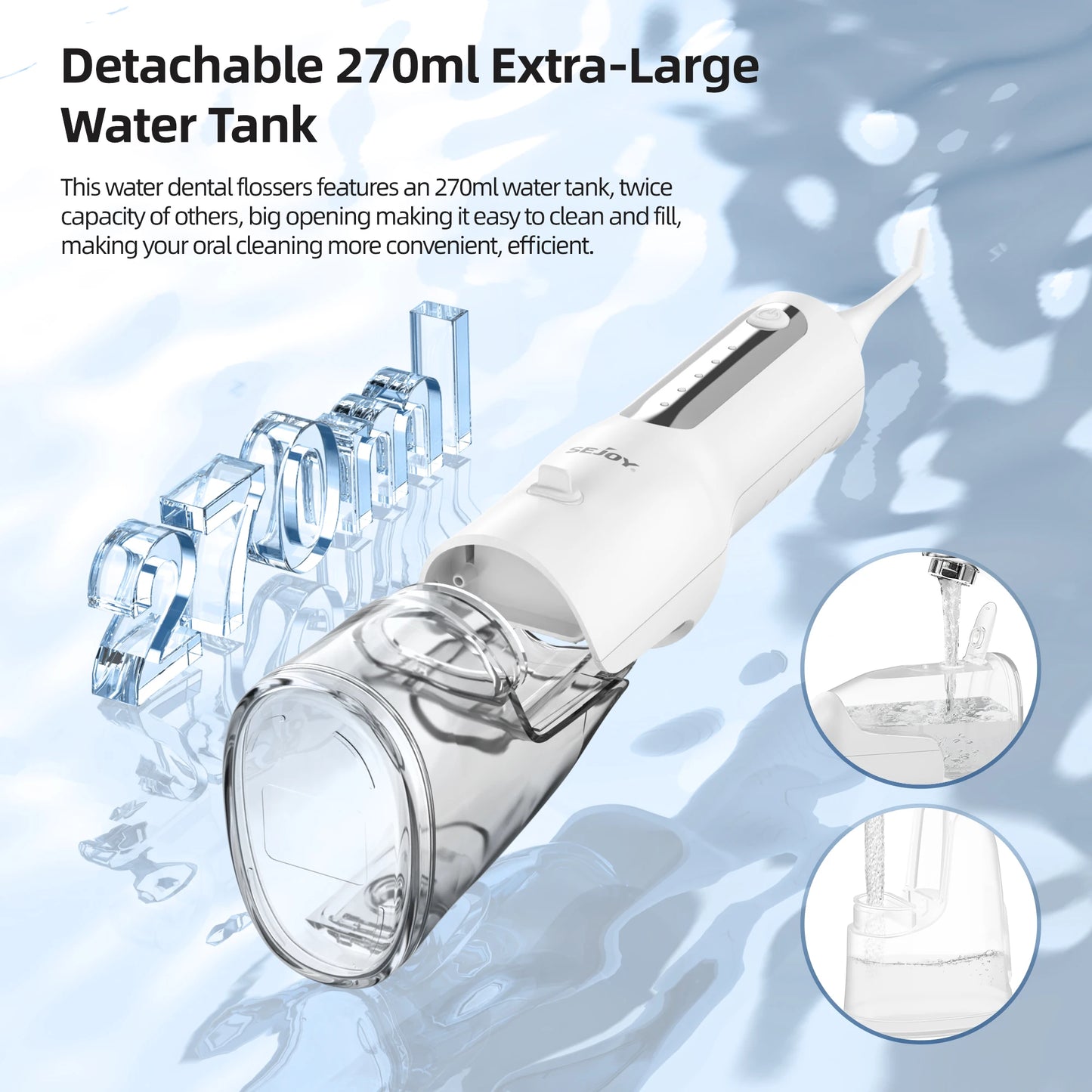 SEJOY Home Dental Oral lrrigator Water Flosser Thread Teeth Pick Mouth 5 Modes Washing Machine USB Rechargeable 270ml Tank