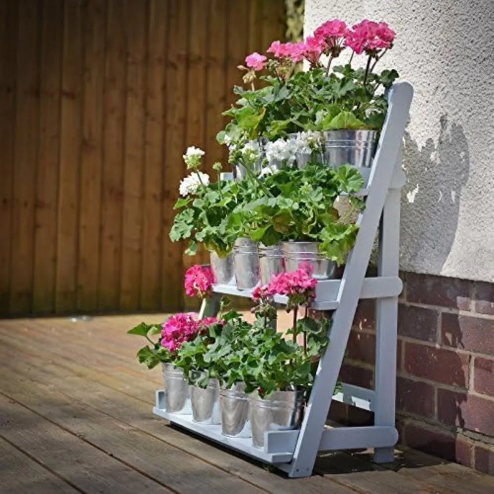 Three Tiered Flower Display Stand Decorative Shelving for Garden Moving Florist Bouquet Shelf Painted Garden Plant Theatre