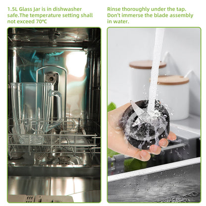 BioloMix Personal Blenders with 1.5L Glass Jar, 1300W Smoothie Blender Combo for Frozen Fruit Drinks, Sauces