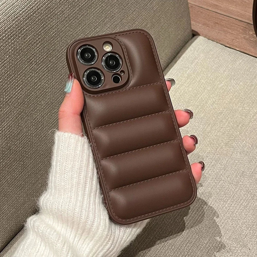 Colorful Down Jacket pattern silicon phone case for iPhone 16 15 14 13 12 11 Pro Max Plus full camera shockproof soft back cover