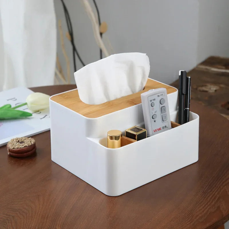 Multi-Function Storage Box Organizer - Remote Control Holder & Tissue Dispenser for Home & Office