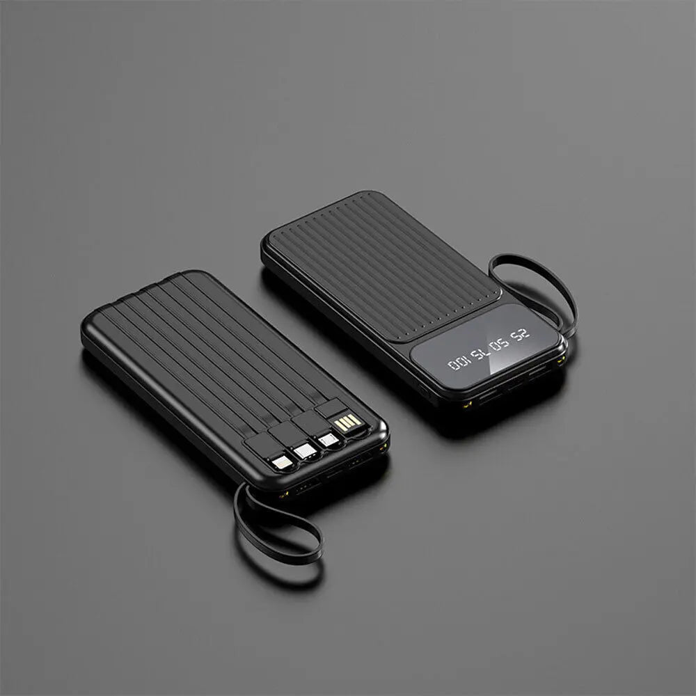 10000Mah Power Bank Pack 4 Cables Fast Charger External Battery For Mobile Phone