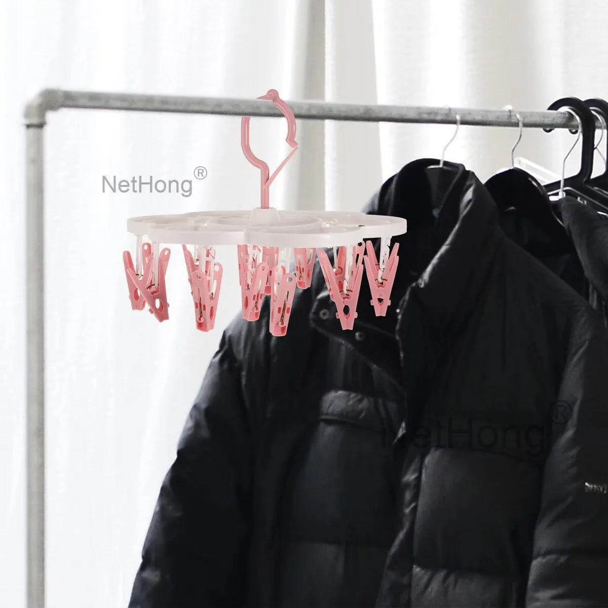 16 Pegs Thickened Laundry Clip Underwear Socks Hanger Airer Cloth Dryer Rack UK