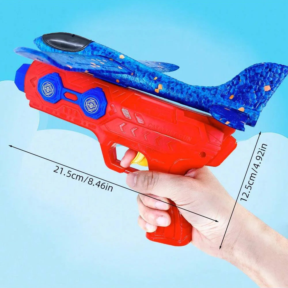 Kids Foam Catapult Plane Launcher - Outdoor Flying Glider Toy Set