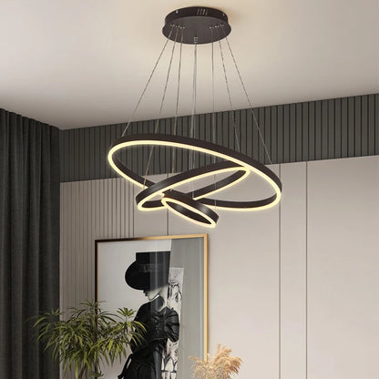 KOMORE Modern 3 Ring Aluminum Round Hanging LED Pendant Light Stepless Dimming & Cool White for Kitchen Living Room Hallway