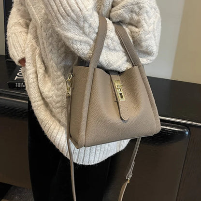 Luxury PU Leather Bucket Bag for Women Large Capacity Handbag with Inner Bag Double Handle Magnetic Closure Shoulder Bag Satchel