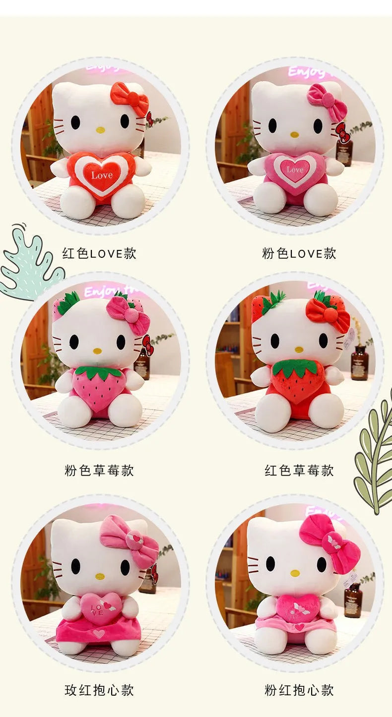Kawaii Sanrio Hello Kitty Plush Stuffed Toy Strawberry KT Cat Pillow Doll Children's Birthday Gift Home Decoration Animal Doll
