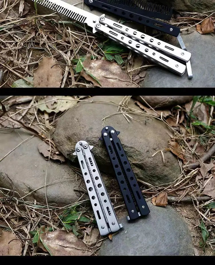 Folding Butterfly Comb for Men Portable Butterfly Training Comb Knife Foldable Trainer Pocket Flail Metal Knife Uncut Blade