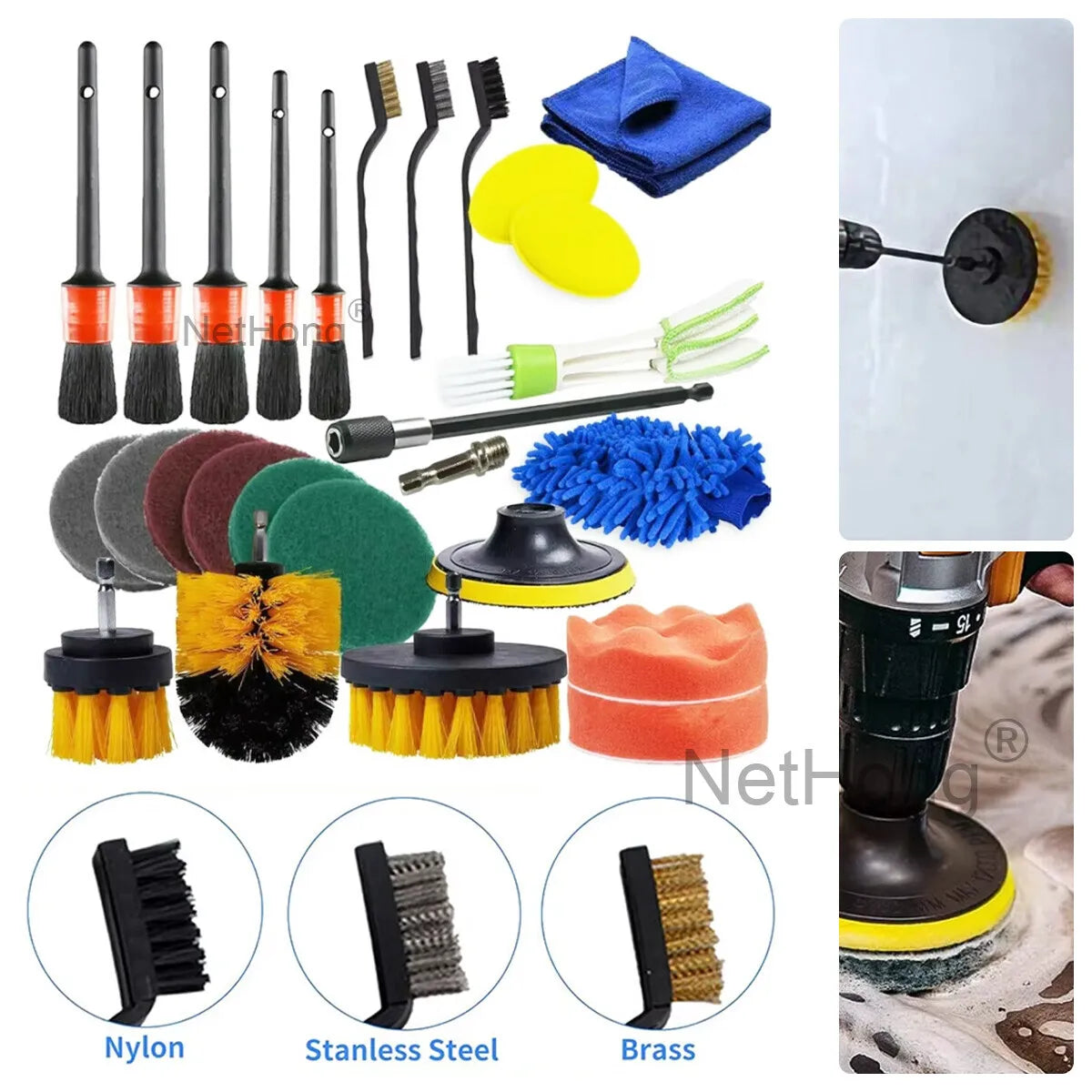 26Pcs Car Detailing Brush Set Soft Brushes Interior Wheel Valet Pro Cleaning Kit