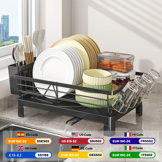 Black Single Layer Dish Rack, Drainer Rack,  Dish Drying Rack，Steel Plate and Bowl Organizer, 50 x 25 x 20 cm