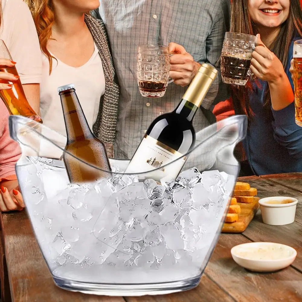 Clear Ice Bucket with 2 Scoops - Large Beverage Tub for Wine Champagne Bar Parties Family Reunion