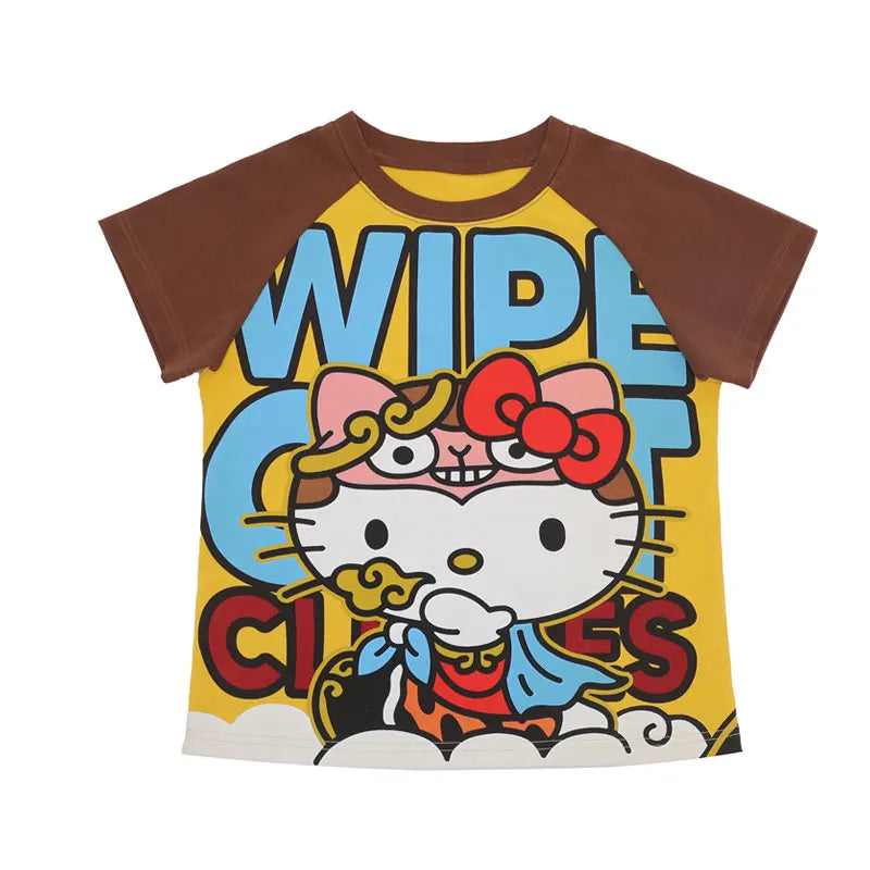 Sanrio Hello Kitty New Anime Fashion Short Tops Y2k Summer Cute Tees Cartoon Printed High Street Gothic Short Sleeve T-shirts