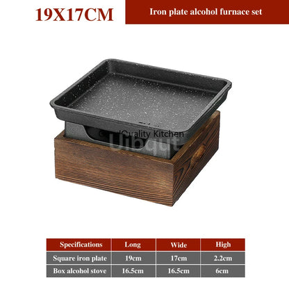 Dining room single and double tableware Cast iron barbecue plate Square alcohol oven baking tray Korean style barbecue stove set