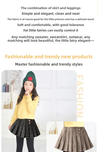 Girls Fleece Skort - Thickened Winter Leggings with Poodle Skirt | Warm Autumn & Winter Bottoms