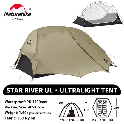 Naturehike Star River 2 UL Tent 2 Person Ultralight Waterproof Camping Double Layer 3 Seasons Outdoor Travel Hiking Fishing Tent