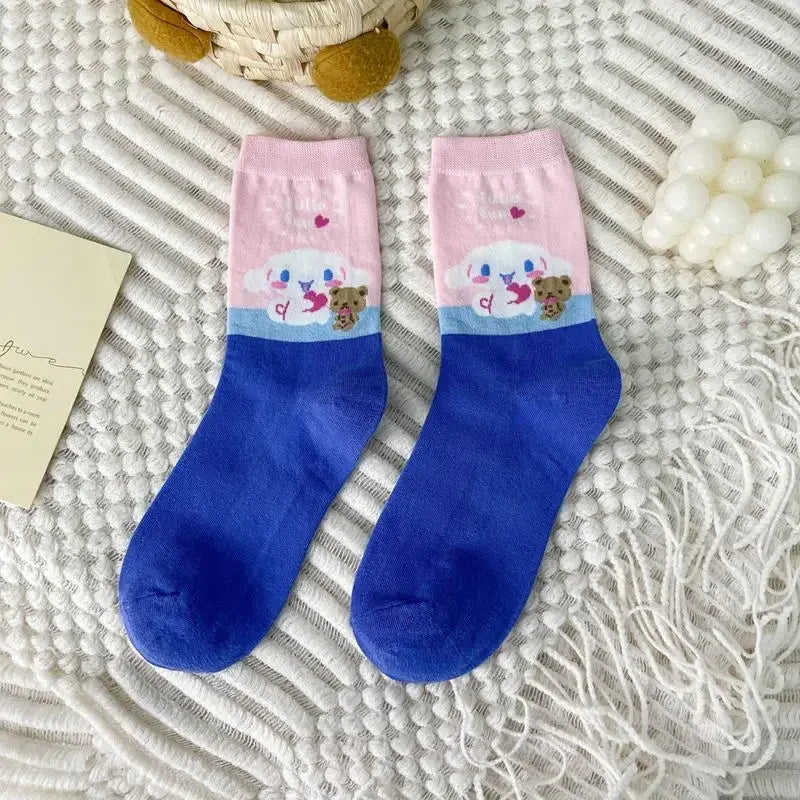 1pair Miniso Cinnamoroll Cartoon socks girl's blue combed cotton mid-tube stockings cute sanrio puppy stockings