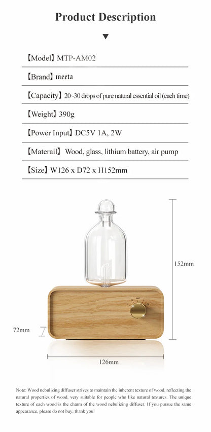 Nebulizing Essential Oil Diffuser Waterless Operated Aromatherapy Diffuser for Home Wood and Glass Aroma Diffuser Scent Machine