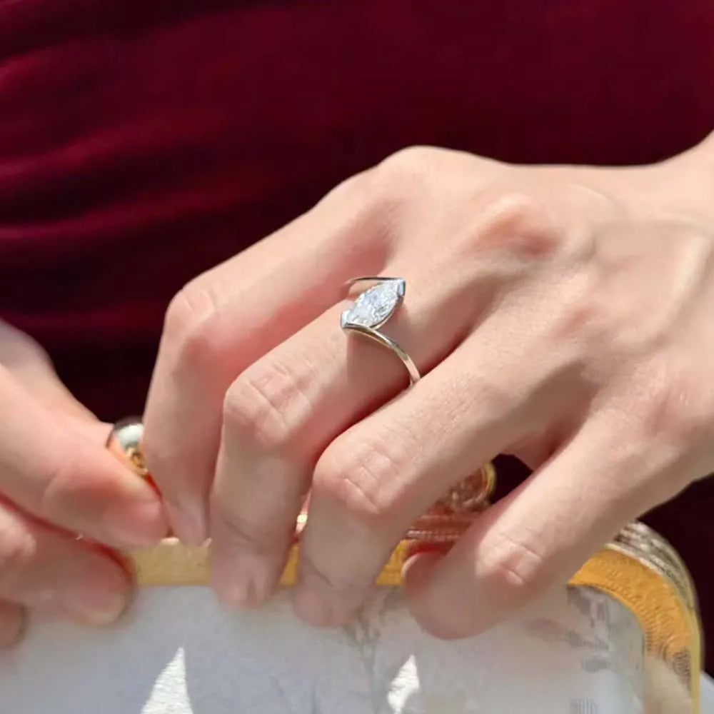 1 CT Marquise Cut Moissanite Rings for Women D Color Lab Diamond S925 Silver Plate 18K Gold Wedding Finger Band GRA Fine Jewelry