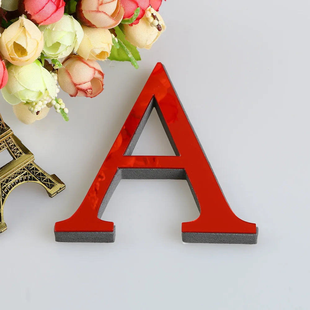 Gold English Letters Wall Stickers 20cm Acrylic Wall Art Alphabet Self-adhesive 3D Mirror+EVA Numbers Ornaments For Home Decor