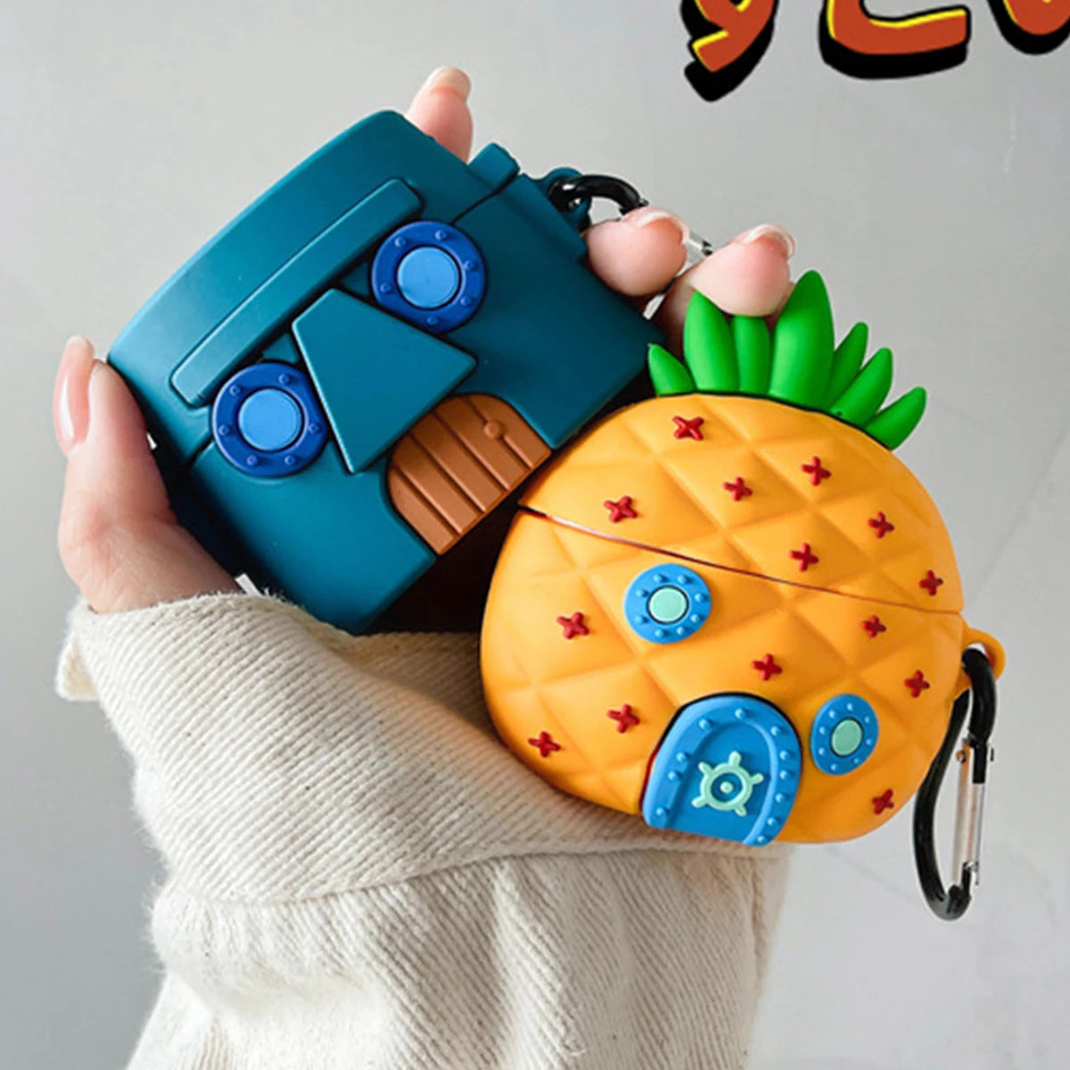 Pineapple Wooden Man Cute Cartoon Silicone Case For Apple Airpods 3 2 1 Pro With Keychain Case Wireless Charging Soft Cover Box