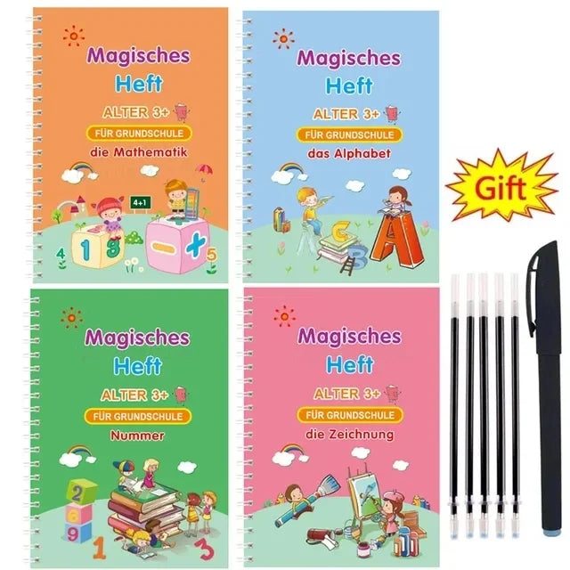 Magic Writing Book in Portuguese Calligraphy Notebook Montessori Kids Reusable Educational Calligraphic Letter Practice Toy