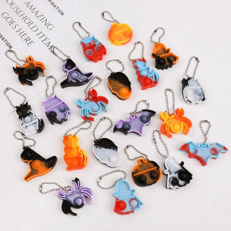 Halloween Fidget Toys Keychain - Mini Pop Pumpkin Spider Party Favors for Kids & Adults (10/20/30 Pack)