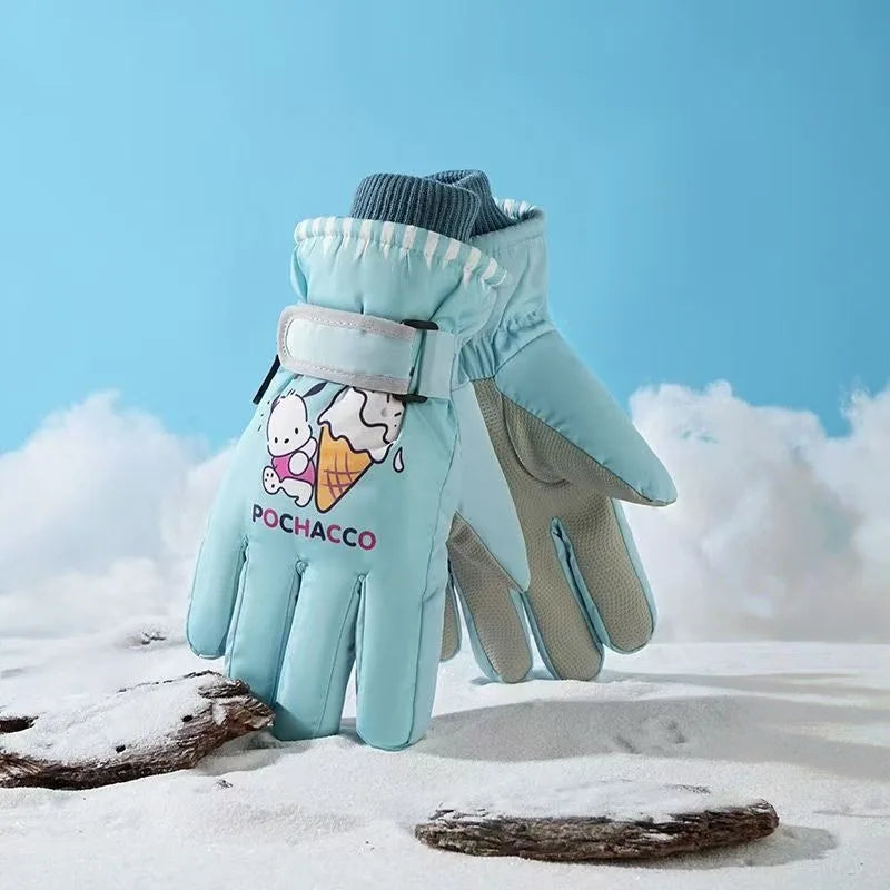 Kawaii Sanrio Ski Gloves for Kids - Kuromi Melody Pochacco Winter Mittens | Waterproof Velvet Gloves