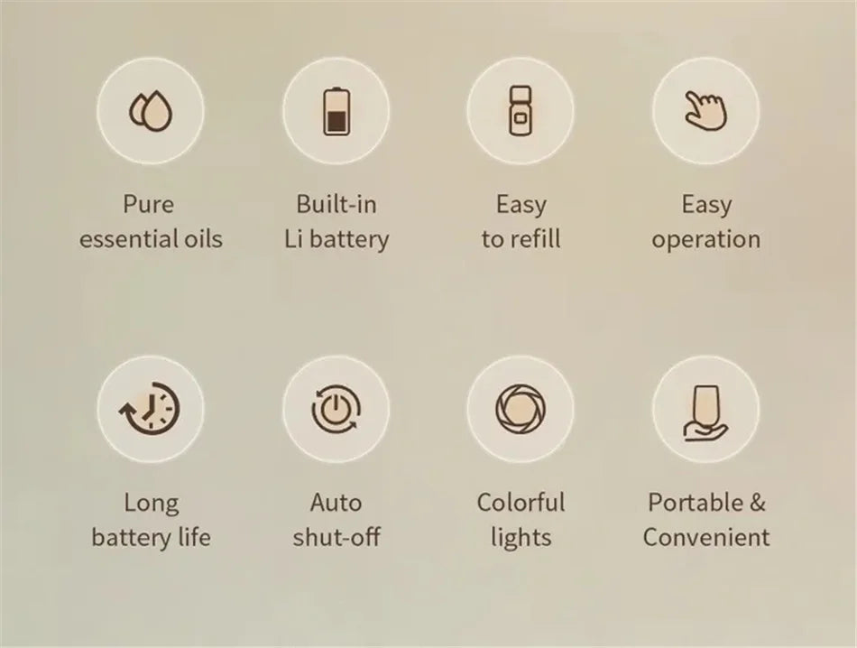 Car Aroma Diffuser Air Freshener Start-Off Function USB Rechargeable Essential Oil Diffuser 9 Color Lights Fragrance Diffuser