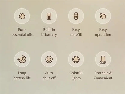 Car Aroma Diffuser Air Freshener Start-Off Function USB Rechargeable Essential Oil Diffuser 9 Color Lights Fragrance Diffuser