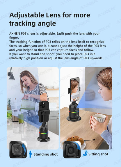 Smart Auto Face Tracking Desktop AI Gimbal for Smartphone & Action Camera 360 Rotation Follow Focus Vlog Kit, Option with Tripod