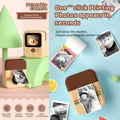 Children Camera Instant Print CP08 Dual Lens Kids Photo Printing Camera HD Video Recording with Thermal Paper Educational Toys