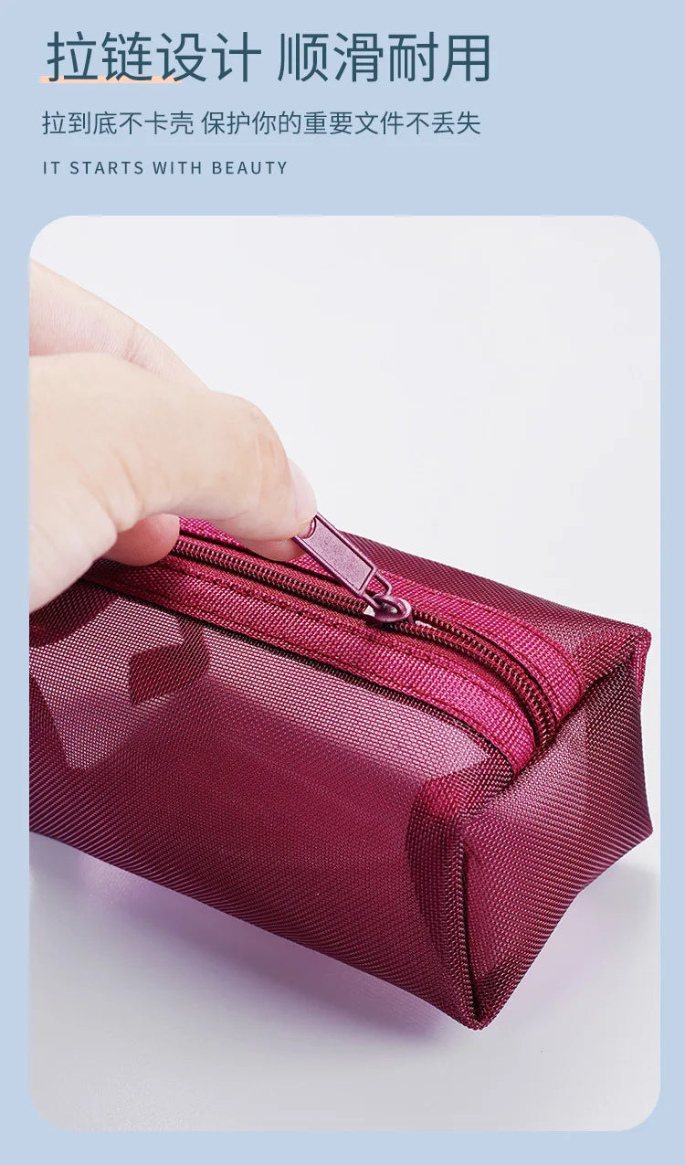 Dark Series Vintage Three-dimensional Square Nylon Mesh Coin Purse Pouch Large Capacity Key Lipstick Earphone Organizer Card Bag