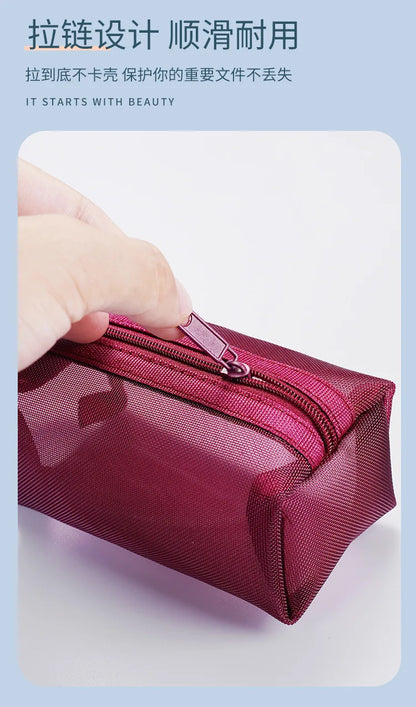 Dark Series Vintage Three-dimensional Square Nylon Mesh Coin Purse Pouch Large Capacity Key Lipstick Earphone Organizer Card Bag