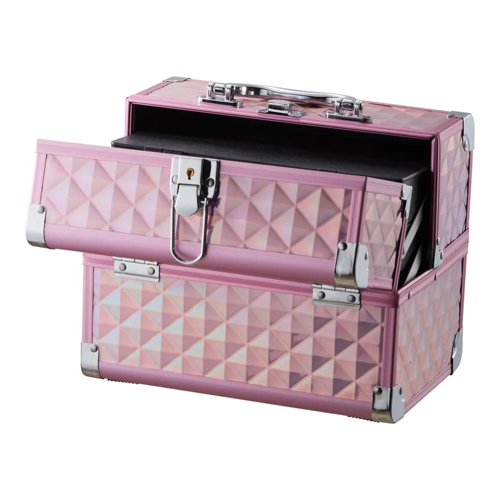 Modishion Professional Makeup Case Portable Makeup Case 2 Trays with Mirror Makeup Tool Storage Box Travel Makeup Case