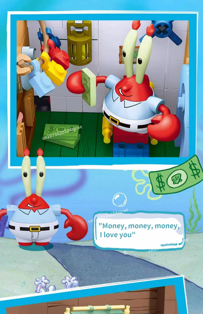 Spongebob building block cartoon Krusty Krab creative restaurant scene model Patrick Star assembly toy children's birthday gift