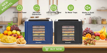 BioloMix BPA FREE 5 Trays Food Dryer Dehydrator with Digital Timer and Temperature Control for Fruit Vegetable Meat Beef Jerky