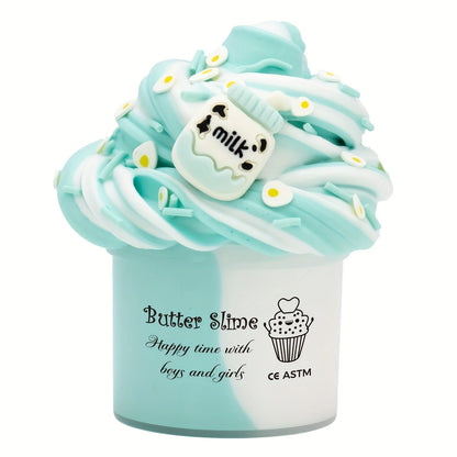 2.37oz Fluffy Two-Tone Butter Slime Super Soft Clay Stretchy Non-sticky Party Favors Slime Charms Toys Education Birthday Gifts