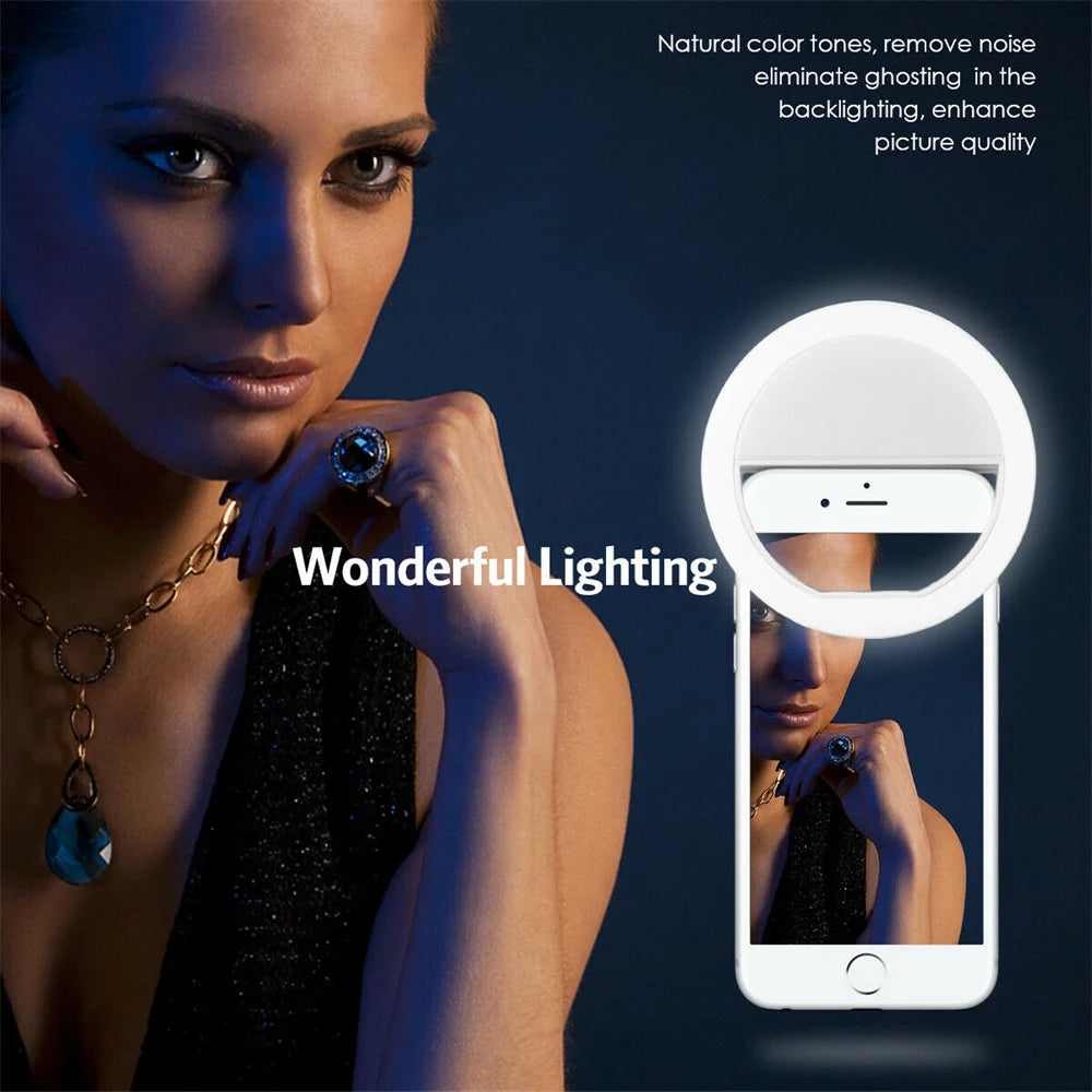 Portable USB Charge Phone Lens Lamp Led Selfie Ring Light Mobile Phone Live Broadcast Video Selfie Fill Light For All Smartphone