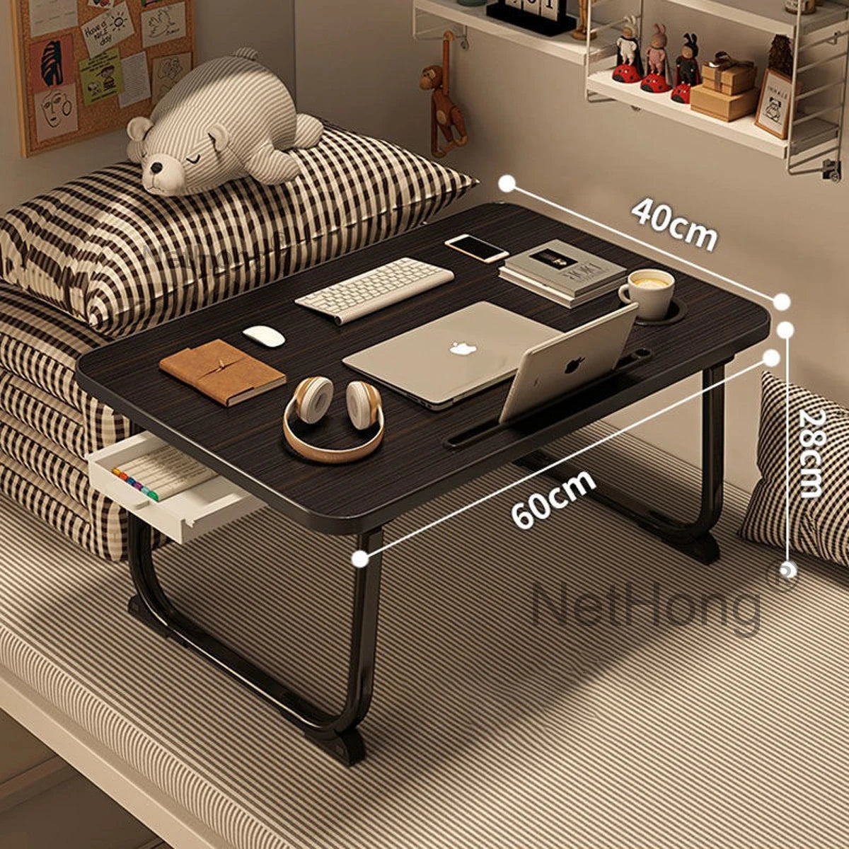 Folding Laptop Desk for Bed Tray Table Desk Bed Sofa Laptop Portable Lap Desk With tablet slot and cup holder Table support